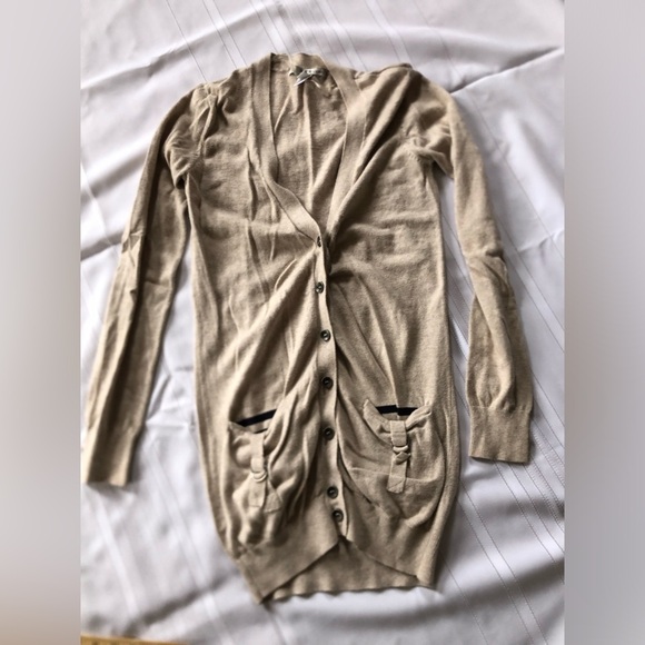 Long Oatmeal Coloured Cardigan with Funky Pockets - Picture 3 of 15